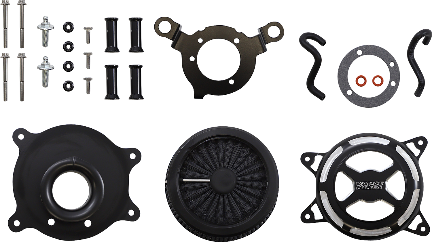 VANCE & HINES VO2 X air intake kit in black for Harley Touring and Softail motorcycles, featuring sleek design and branding.