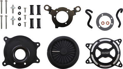 VANCE & HINES VO2 X air intake kit in black for Harley Touring and Softail motorcycles, featuring sleek design and branding.