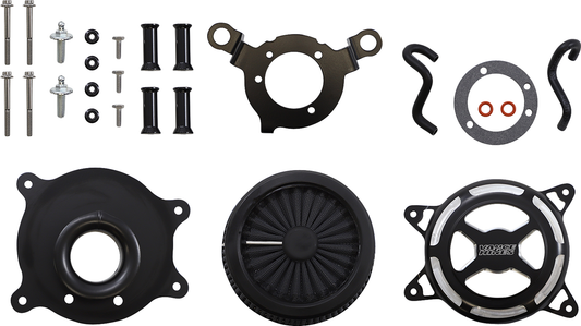 VANCE & HINES VO2 X air intake kit in black for Harley Touring and Softail motorcycles, featuring sleek design and branding.
