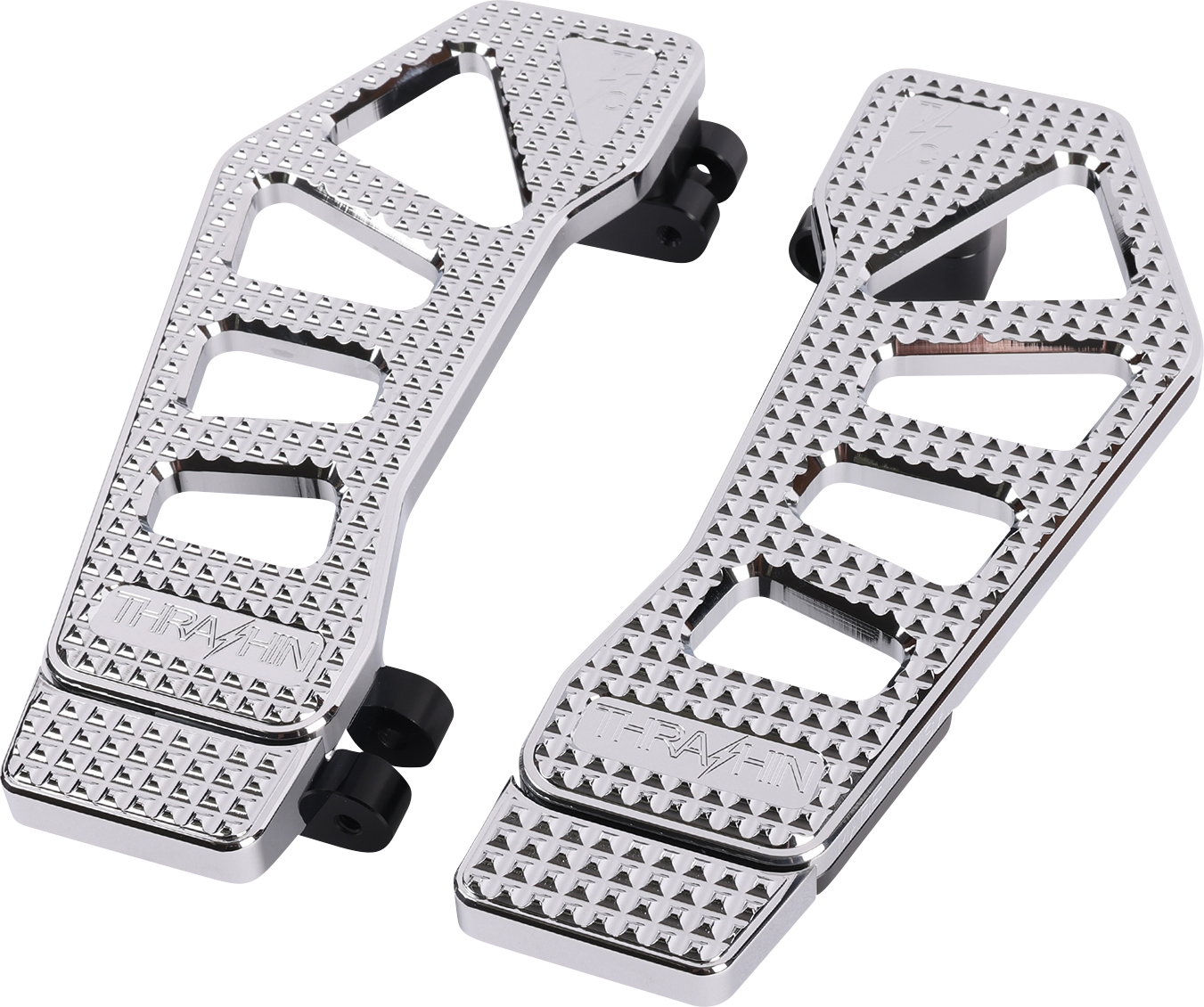 Chrome Apex Floorboard Tail Extension by THRASHIN SUPPLY CO. with sleek, shiny finish, designed for vehicle customization.
