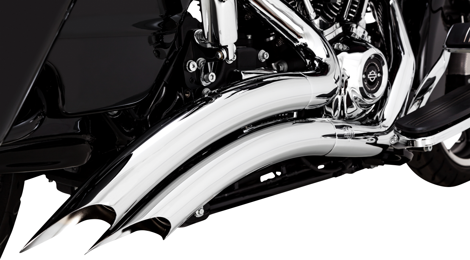 VANCE & HINES Big Radius chrome exhaust system with dual pipes and curved design for motorcycles, part 26373.