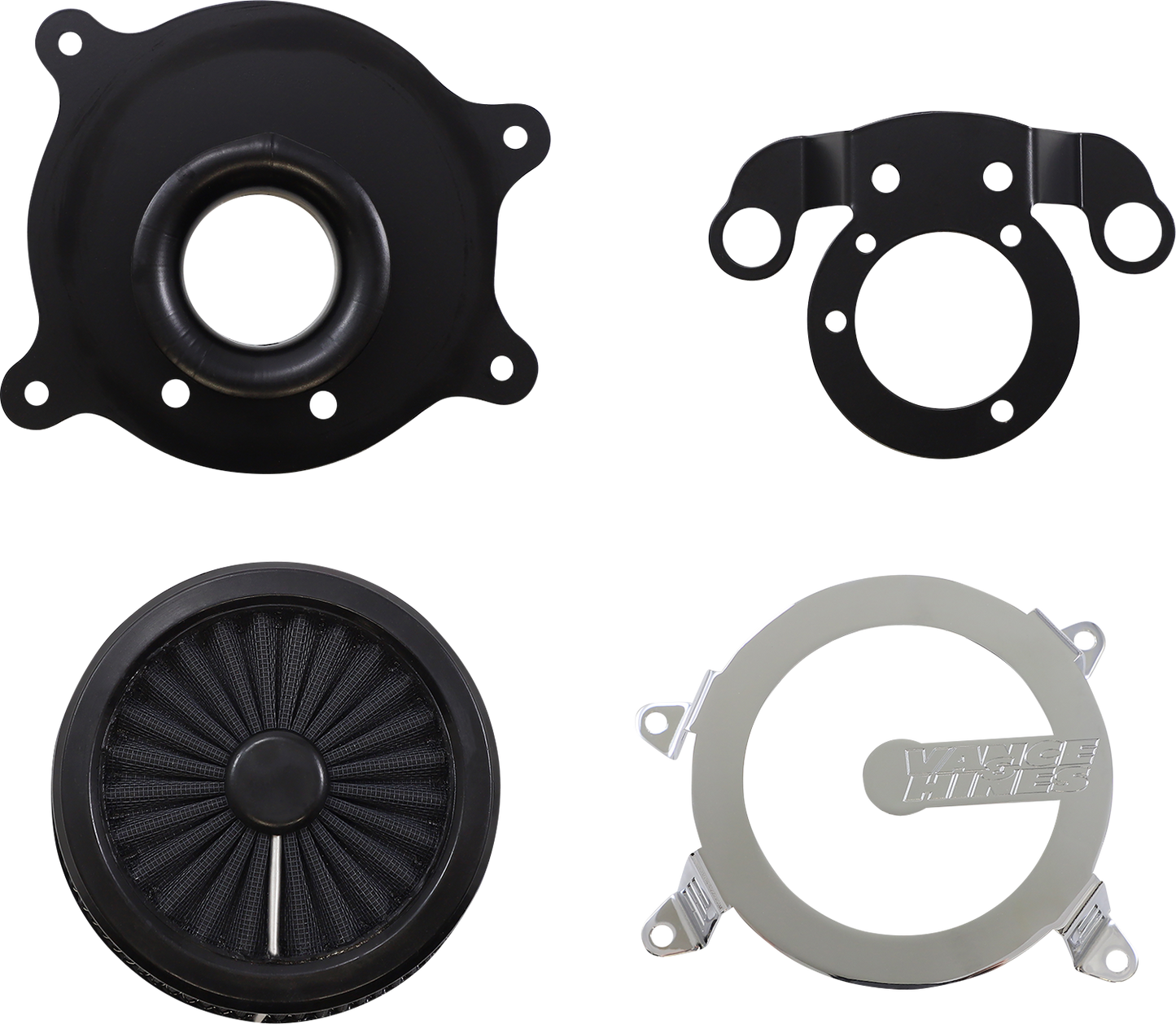 Vance & Hines VO2 Cage Fighter Chrome Air Intake Kit for motorcycle, featuring sleek chrome finish and detailed design.