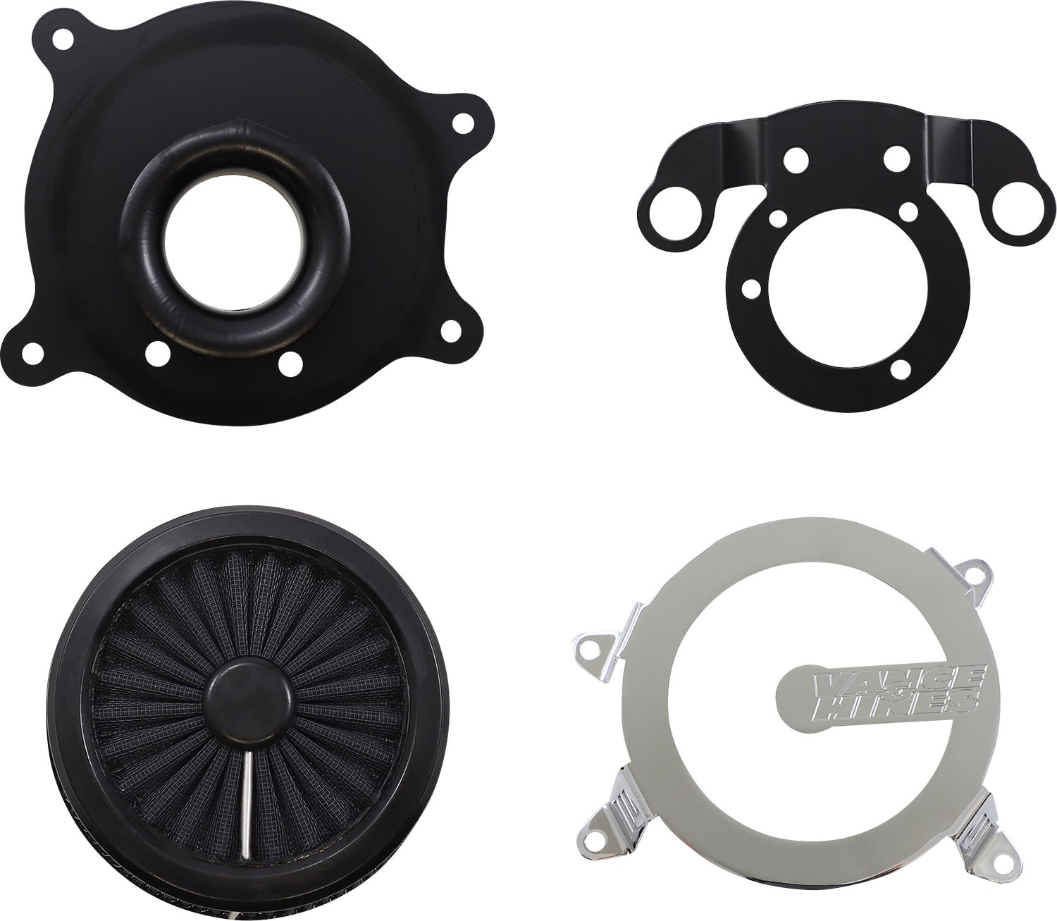 Vance & Hines VO2 Cage Fighter Chrome Air Intake Kit for motorcycle, featuring sleek chrome finish and detailed design.