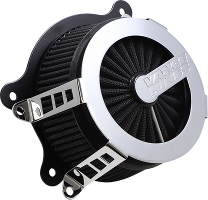 Chrome Vance & Hines VO2 Cage Fighter air intake kit for motorcycle with polished metal finish and detailed design.