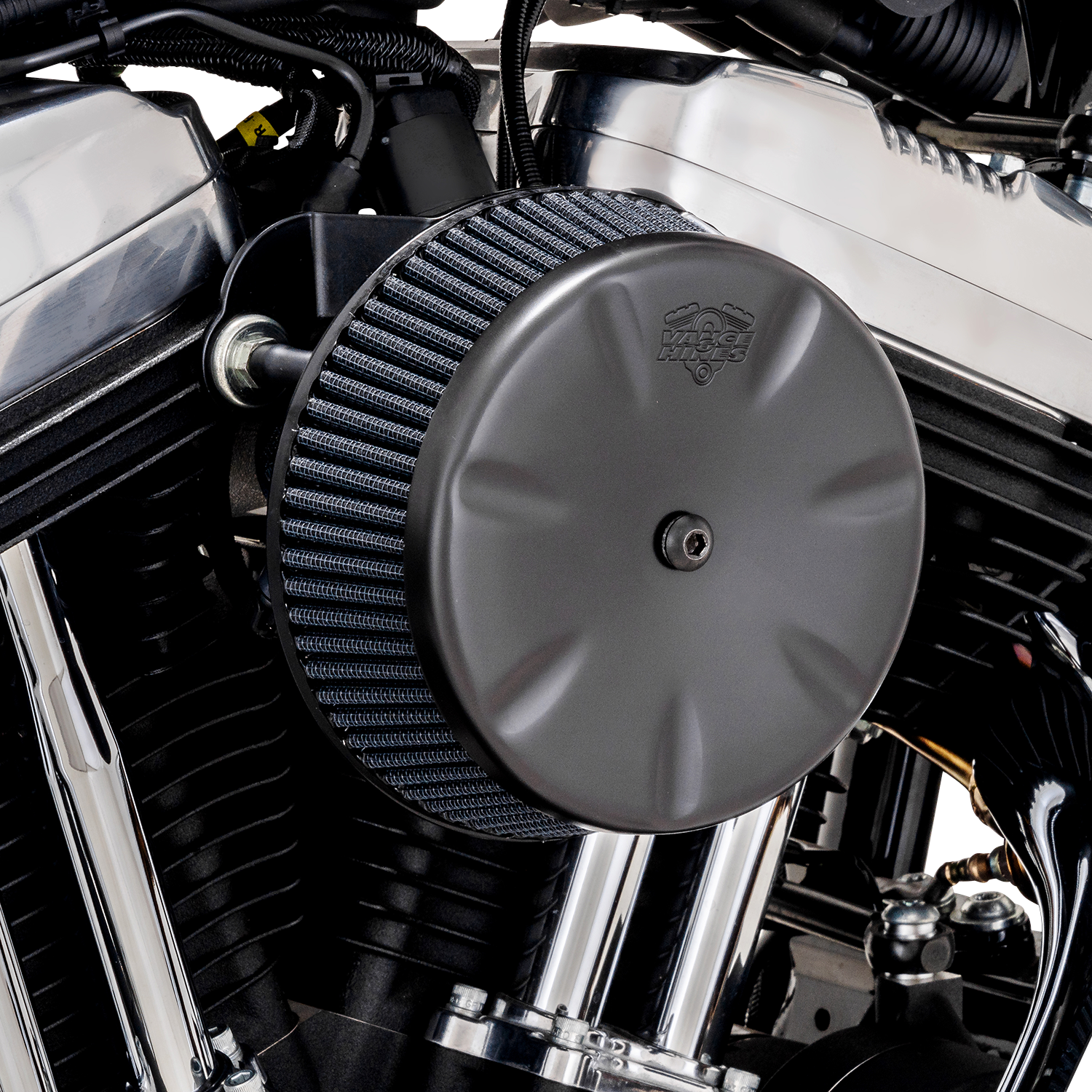 VANCE & HINES VO2 Eliminator Air Intake Kit in matte black with sleek design and branded logo for motorcycle performance.