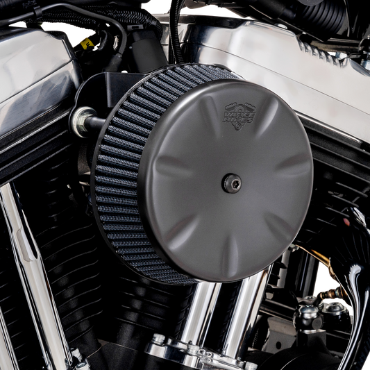 VANCE & HINES VO2 Eliminator Air Intake Kit in matte black with sleek design and branded logo for motorcycle performance.