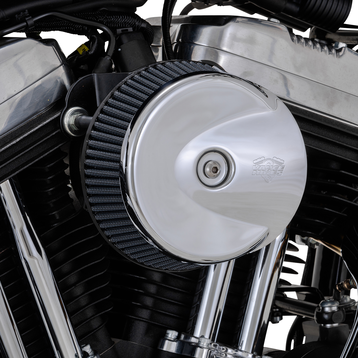VANCE & HINES VO2 Stingray air intake kit in chrome for motorcycle, part number 72371, with chrome finish and airflow components.