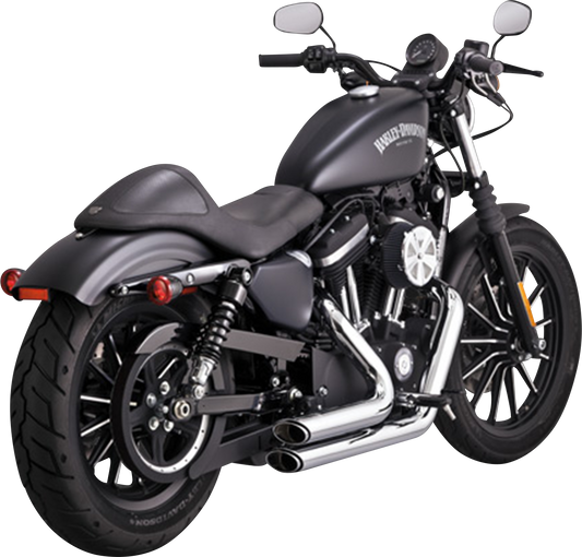 VANCE & HINES Shortshots Staggered Chrome Exhaust System for motorcycle, featuring sleek chrome finish and twin staggered pipes.