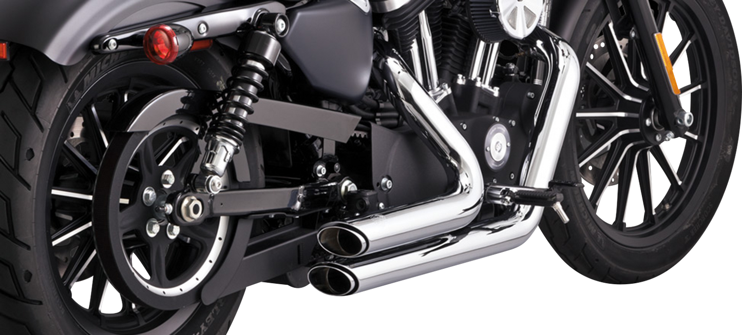 Chrome Vance & Hines Shortshots Staggered Exhaust System for motorcycles, featuring shiny chrome finish and sleek design.