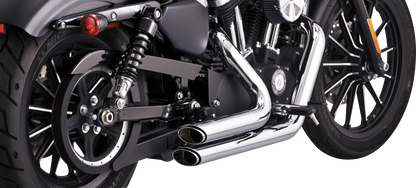 Chrome Vance & Hines Shortshots Staggered Exhaust System for motorcycles, featuring shiny chrome finish and sleek design.