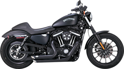 VANCE & HINES Shortshots Staggered black motorcycle exhaust system with chrome tips and mounting brackets.