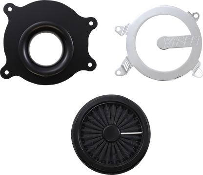 Vance & Hines VO2 Cage Fighter chrome air intake kit for motorcycle with polished metal finish and detailed design.