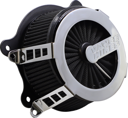 Vance & Hines VO2 Cage Fighter air intake kit in chrome for motorcycle, featuring sleek design and branded Vance & Hines logo.
