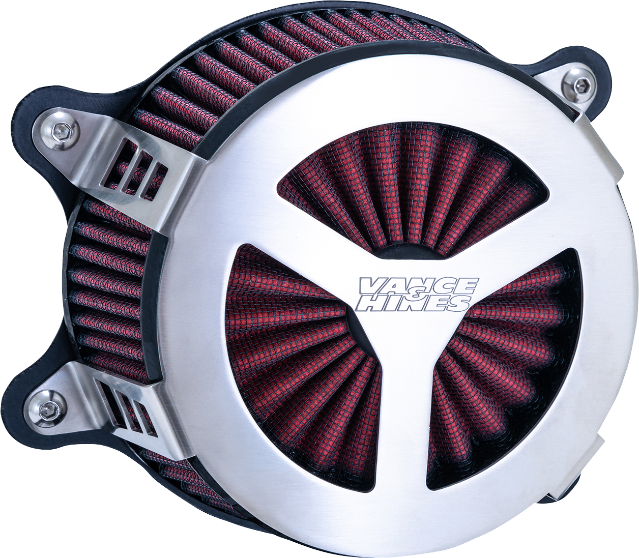Vance & Hines VO2 Radiant III brushed steel air intake for motorcycle, featuring sleek design and durable construction.