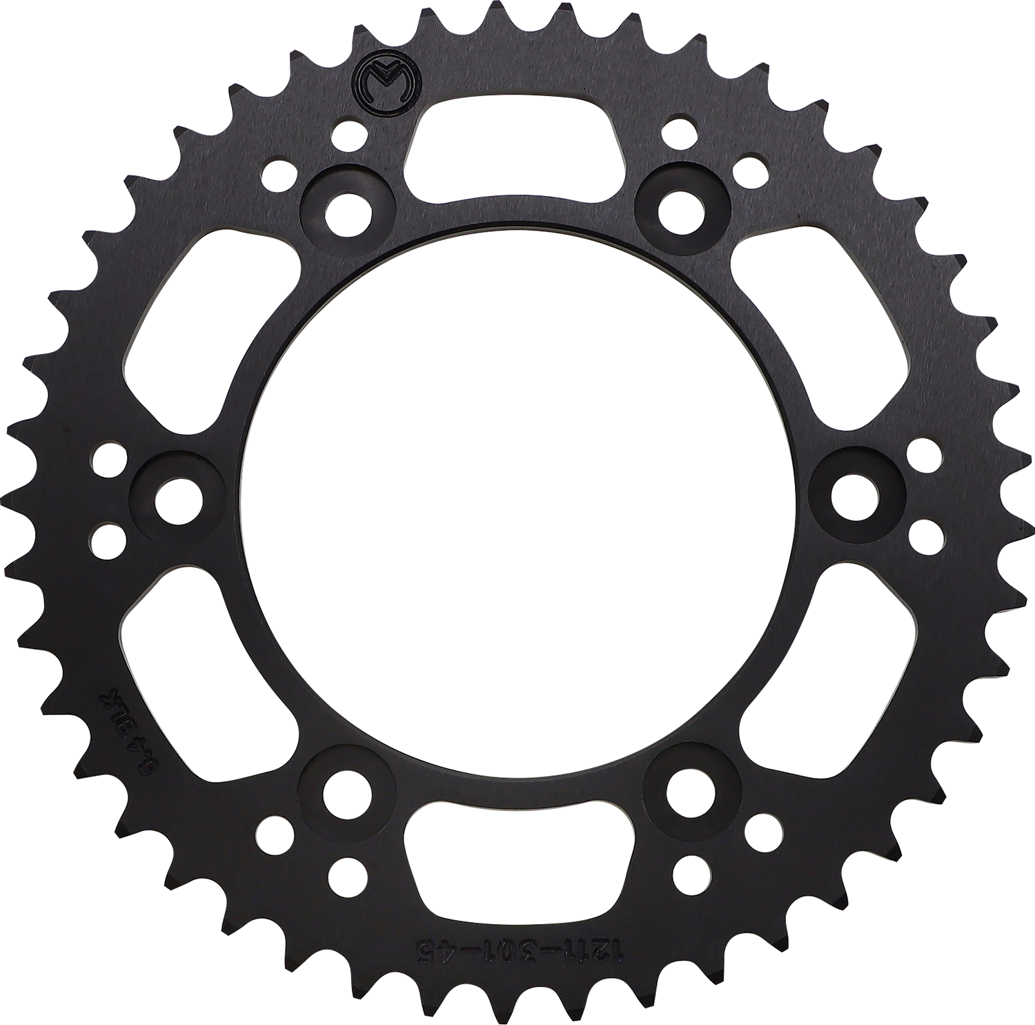 Moose Offroad 45-tooth aluminum rear sprocket for Honda off-road motorcycle, part number 1211-301-45-10, with visible teeth and mounting holes.