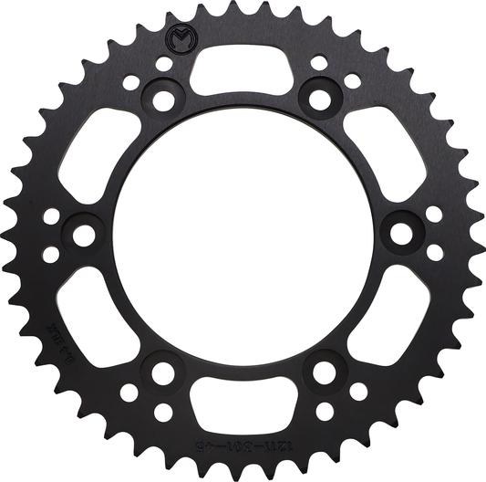Moose Offroad 45-tooth aluminum rear sprocket for Honda off-road motorcycle, part number 1211-301-45-10, with visible teeth and mounting holes.