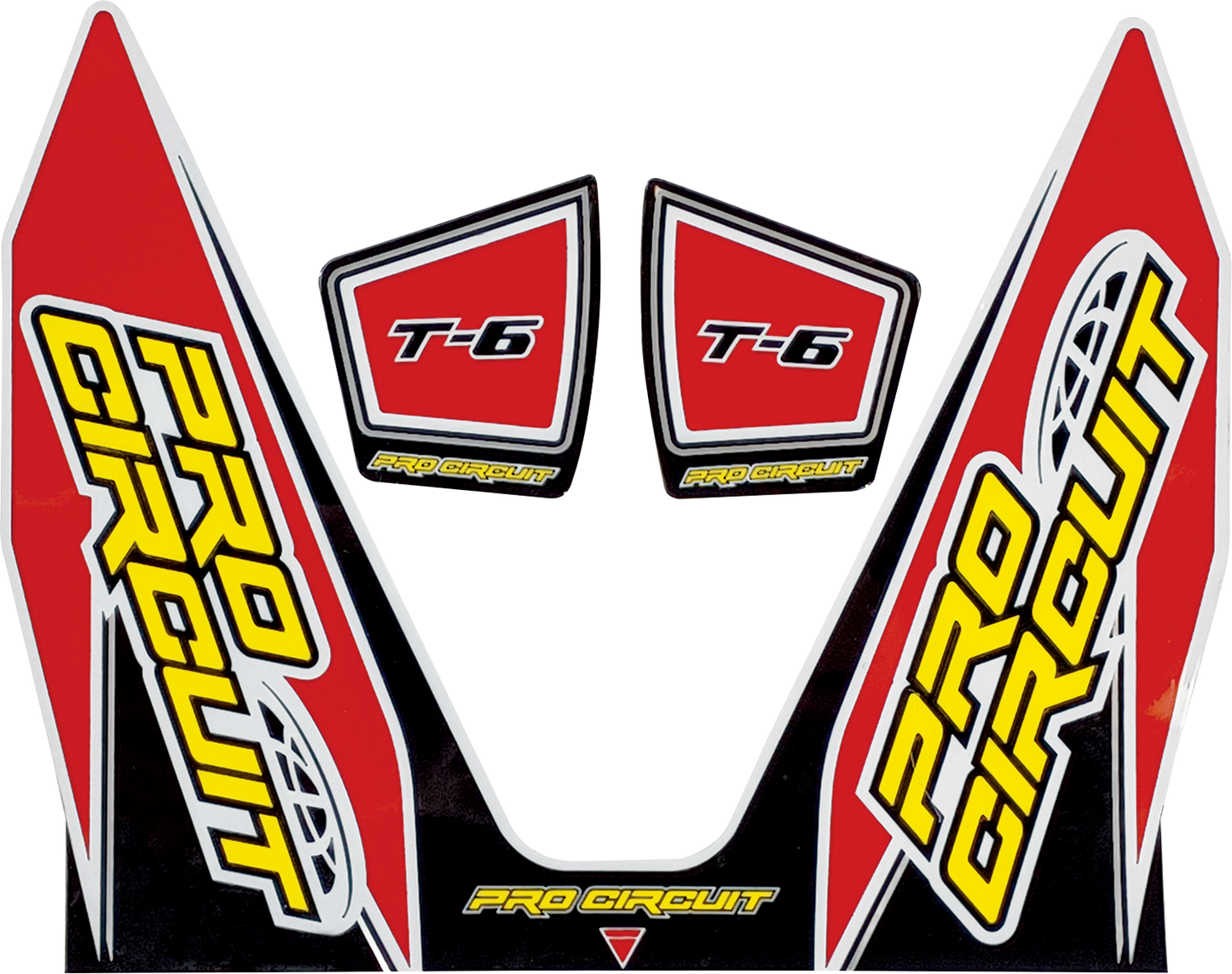 Red PRO CIRCUIT T-6 decal with black lettering, designed for motorcycle or vehicle customization.