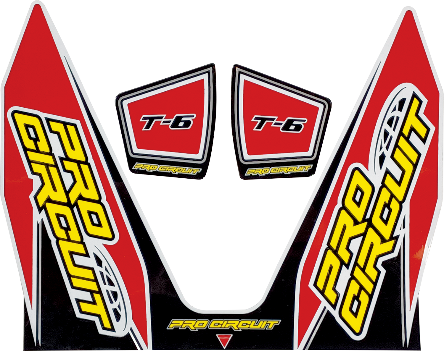 Red PRO CIRCUIT T-6 decal with black lettering, designed for motorcycle or vehicle customization.