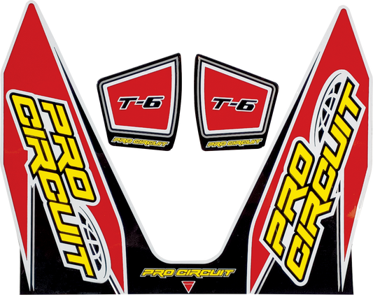 Red PRO CIRCUIT T-6 decal with black lettering, designed for motorcycle or vehicle customization.