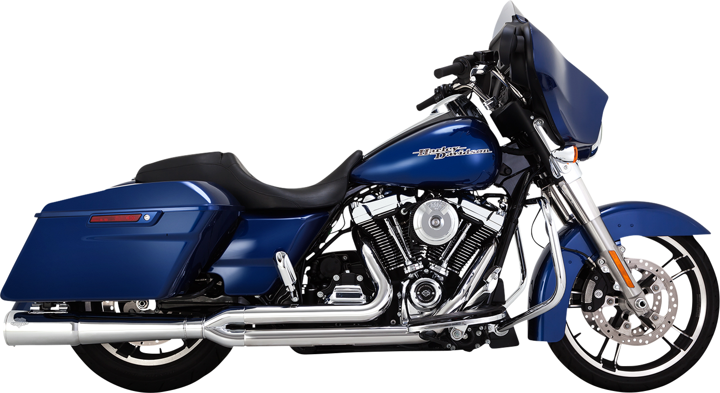 Chrome Vance & Hines Pro Pipe exhaust system with PCX™ technology for motorcycles, featuring sleek chrome finish and polished details.
