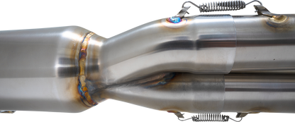 VANCE & HINES Hi-Output RR Exhaust System for motorcycles, showing the sleek chrome finish and dual exhaust pipes.