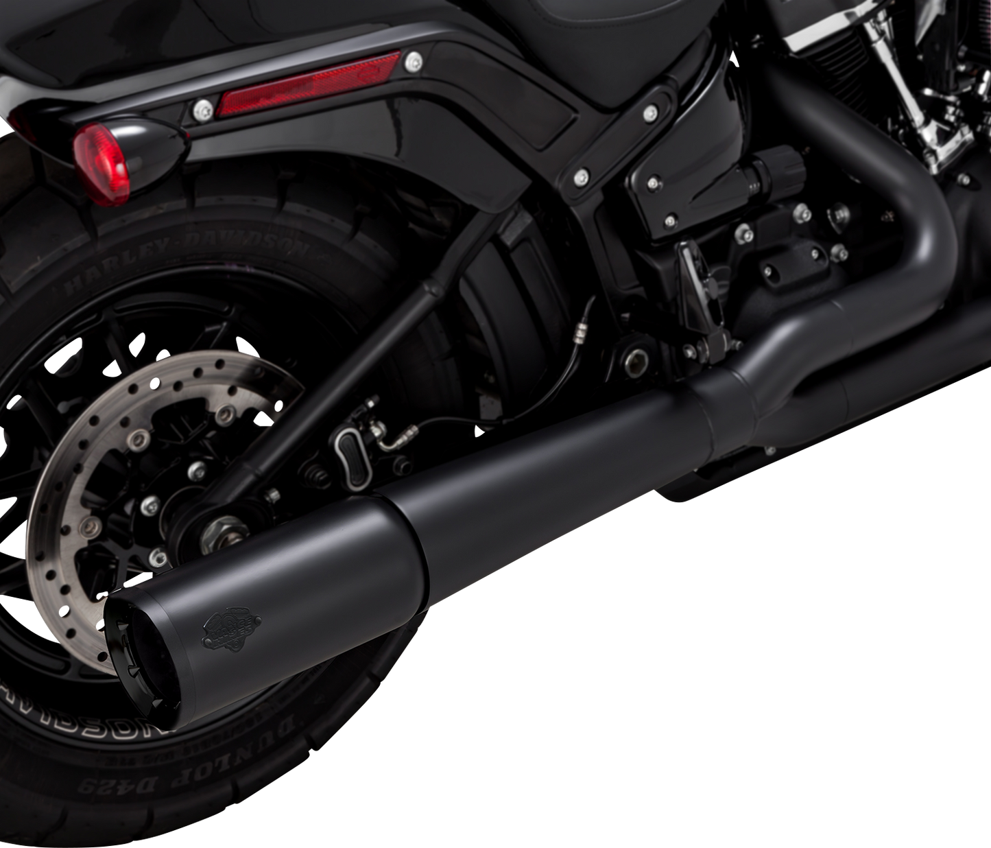 Vance & Hines Pro Pipe exhaust system in black with chrome accents, designed for motorcycle performance and style.
