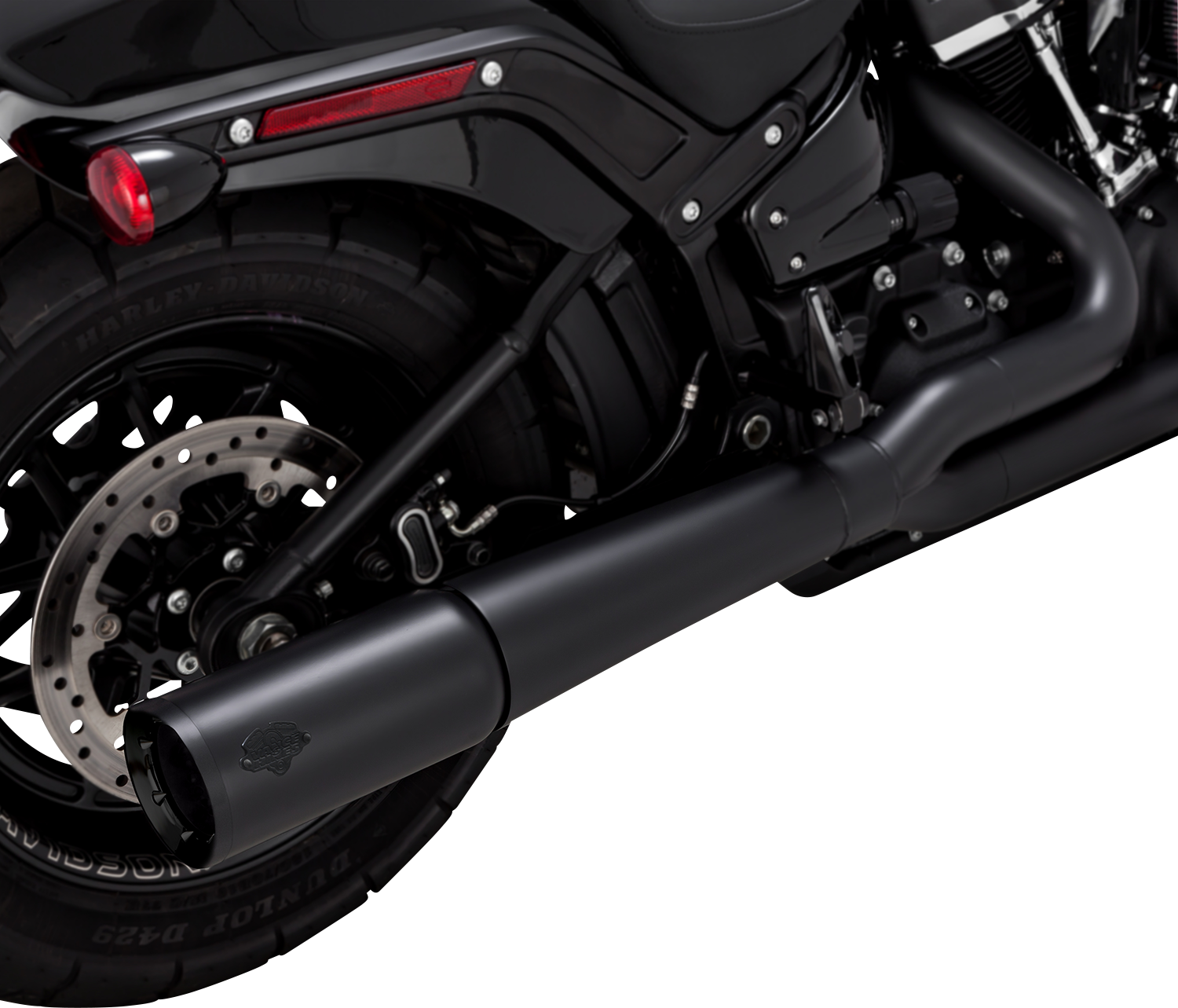 Vance & Hines Pro Pipe exhaust system in black with chrome accents, designed for motorcycle performance and style.