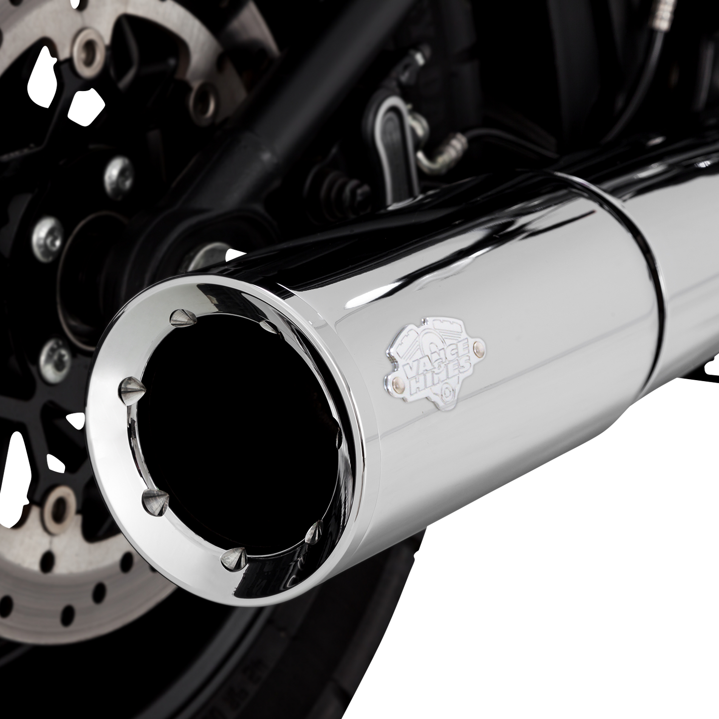 Chrome Vance & Hines Pro Pipe exhaust system for motorcycles, featuring polished chrome finish and dual exhaust pipes.