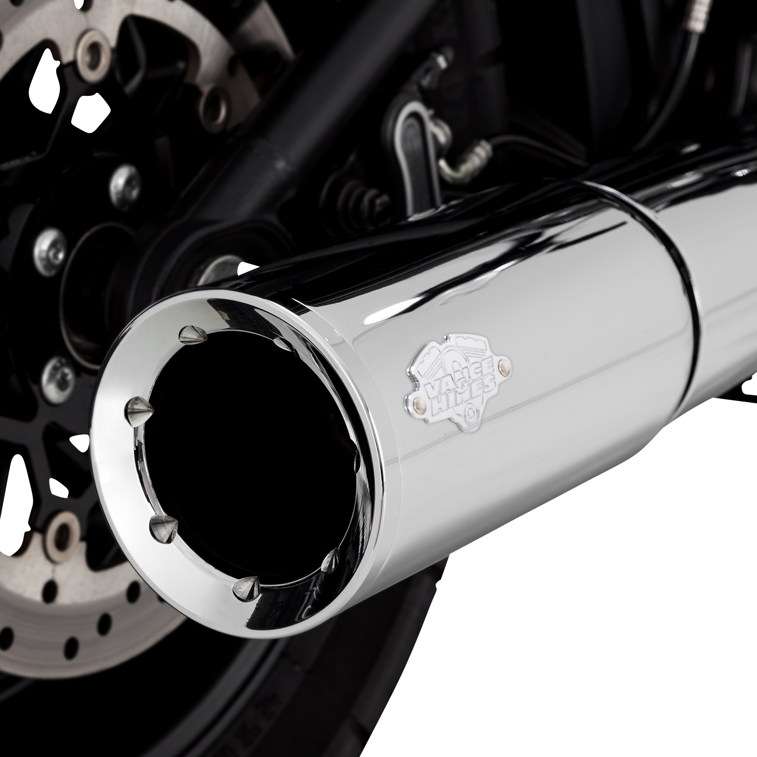 Chrome Vance & Hines Pro Pipe exhaust system for motorcycles, featuring polished chrome finish and dual exhaust pipes.