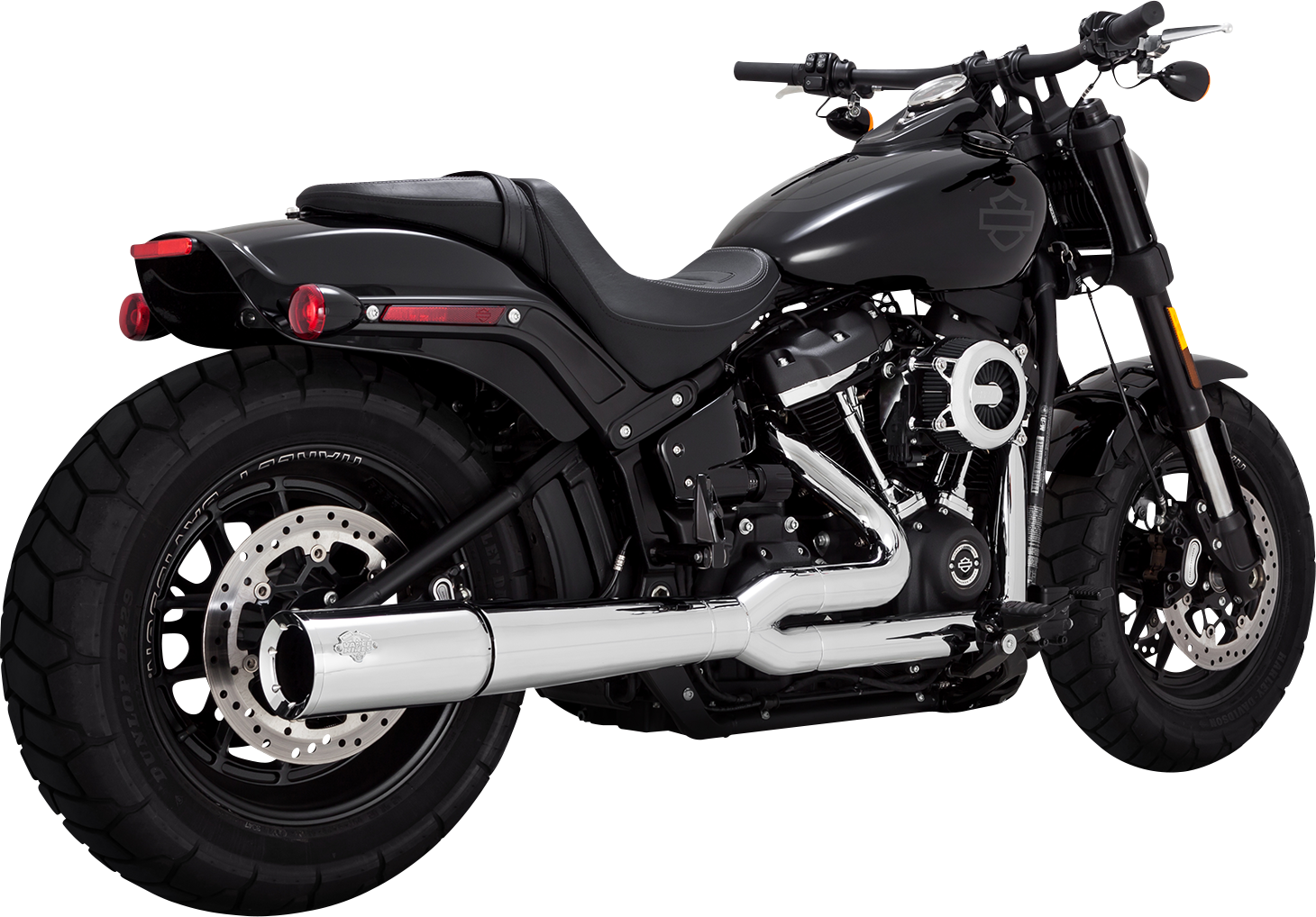 Vance & Hines Pro Pipe exhaust system in chrome for motorcycles, featuring sleek, polished chrome finish and dual exhaust pipes.