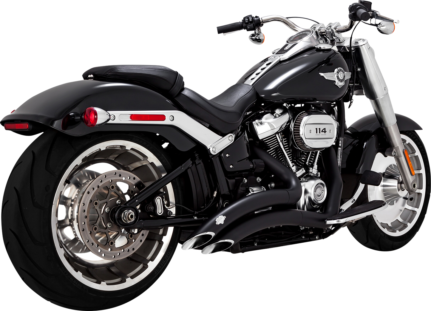 VANCE & HINES Big Radius exhaust system in black with curved pipes and chrome tips, designed for motorcycle performance.