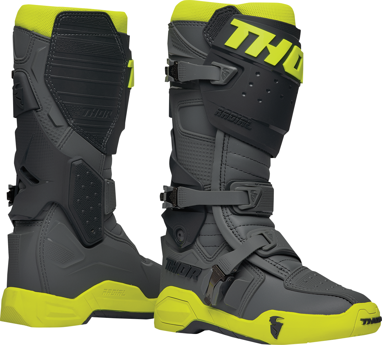 THOR, THOR Radial Boots Size 11 - Gray/Fluorescent Yellow with Injection-Molded Features