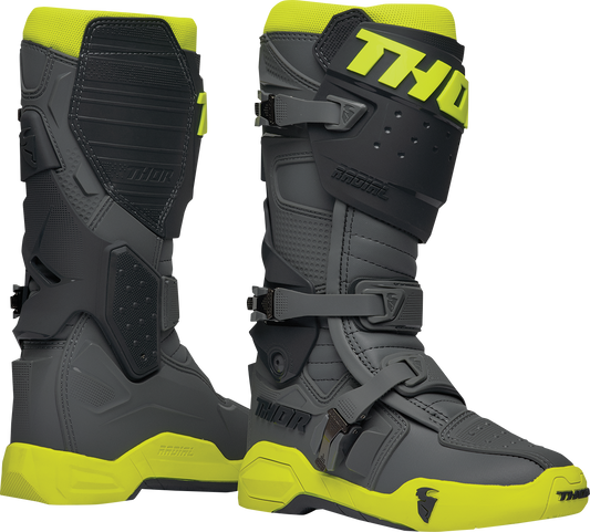 THOR, THOR Radial Boots Size 11 - Gray/Fluorescent Yellow with Injection-Molded Features
