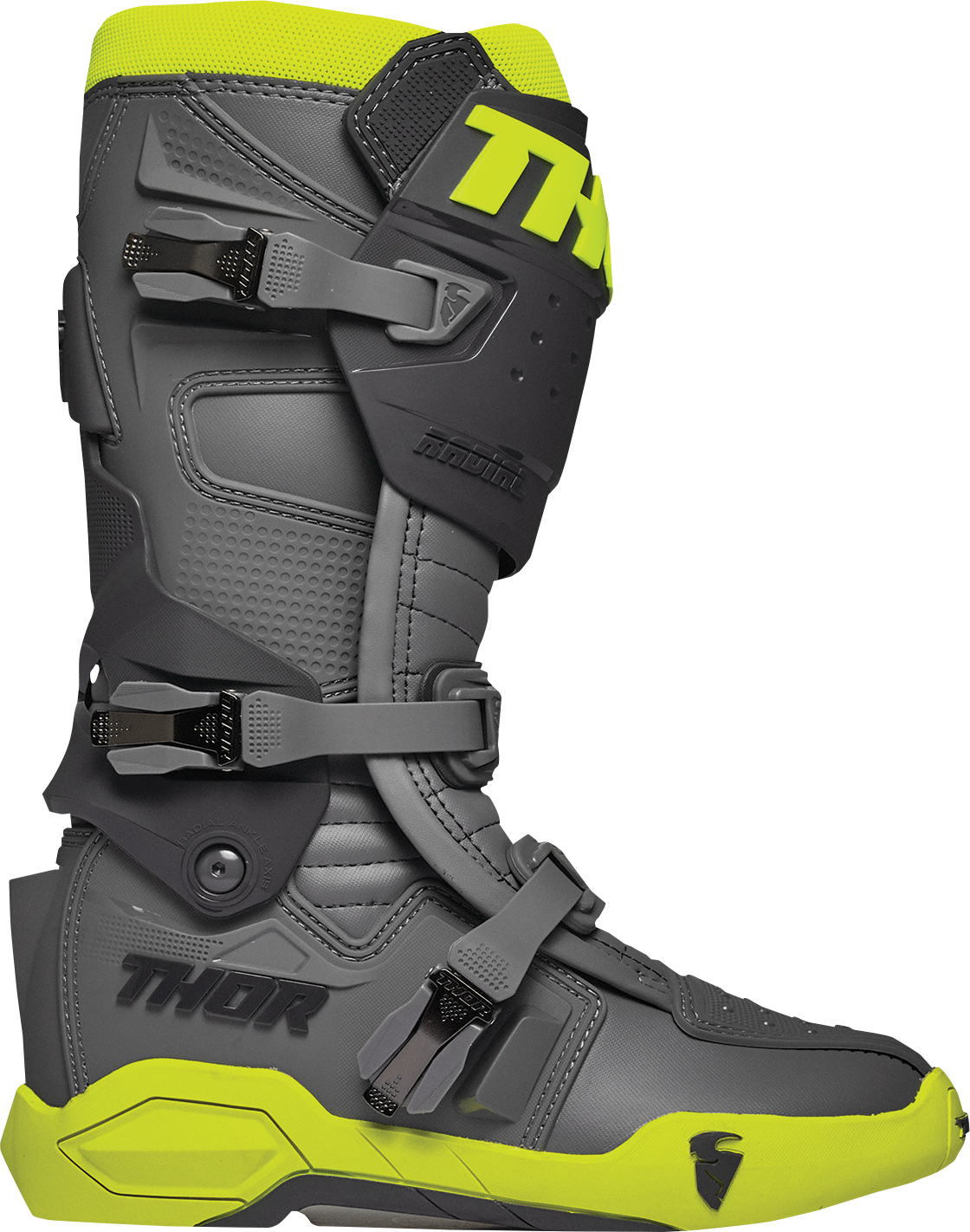 THOR, THOR Radial Boots Size 11 - Gray/Fluorescent Yellow with Injection-Molded Features