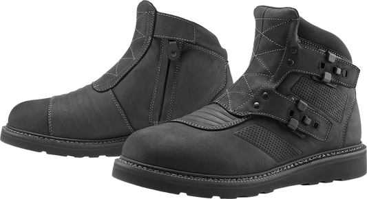 Black ICON El Bajo2 work boots in US size 9 with slip-resistant sole and heavy-duty design, suitable for demanding work environments.