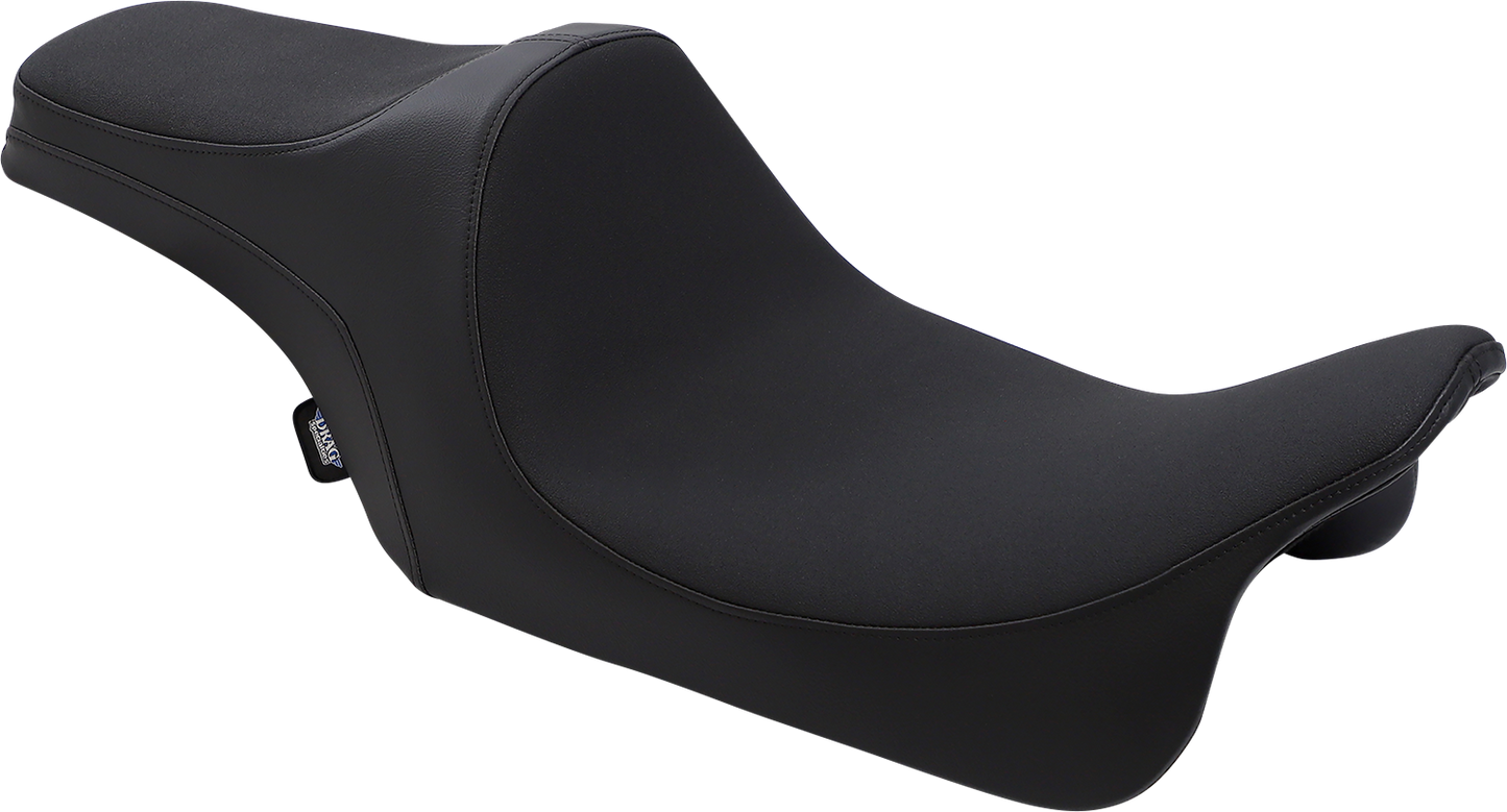 Black Predator III Slip Stop seat for Harley-Davidson FLH/FLT from Drag Specialties Seats, part number 4667, shown on motorcycle.