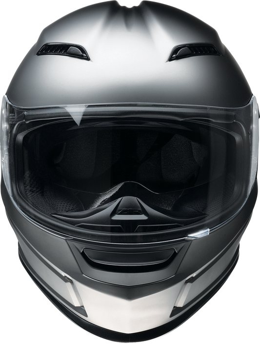 Z1R Jackal Helmet in satin titanium with aerodynamic polycarbonate shell, drop-down sun visor, and ventilation system, size XS
