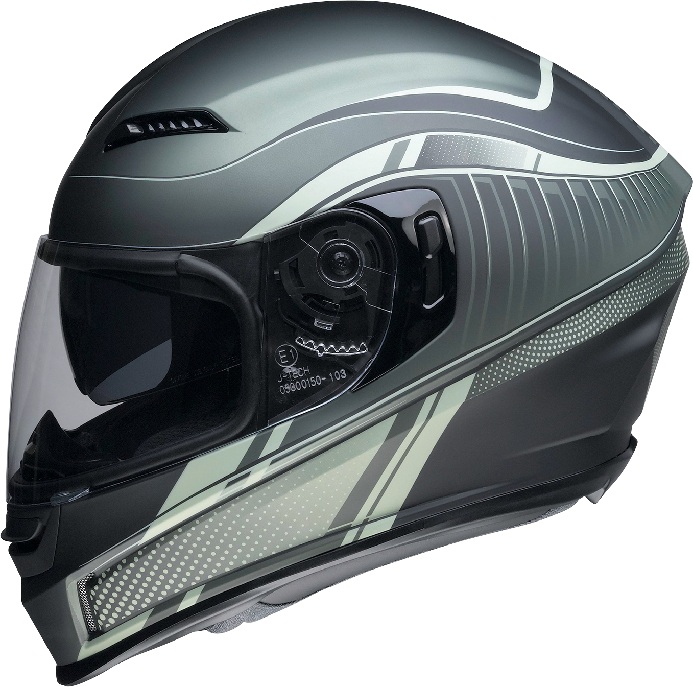 Z1R Jackal helmet in Dark Matter Green with injection-molded polycarbonate shell, anti-fog shield, and drop-down sun visor.