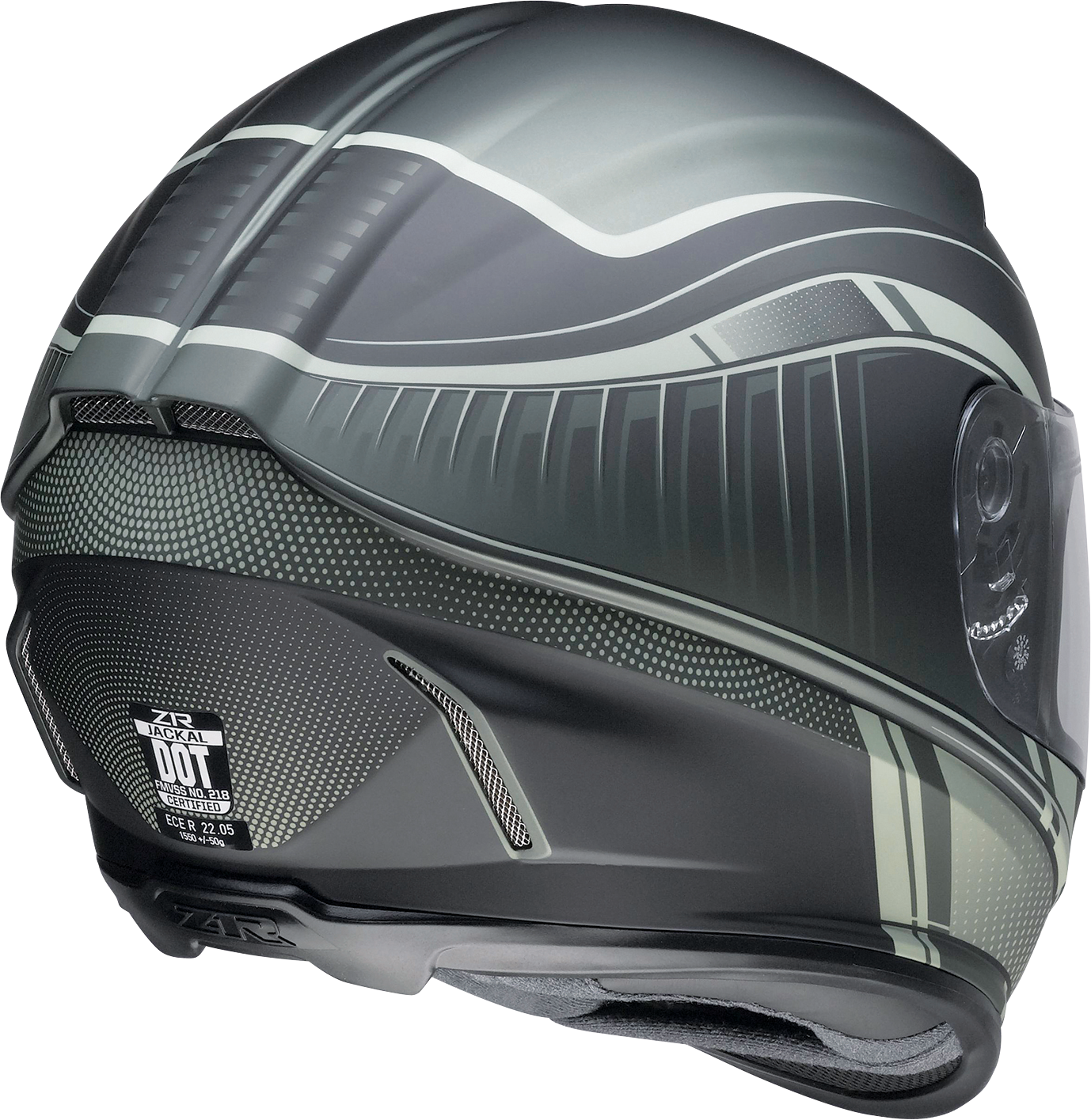 Z1R Jackal helmet in dark matter green with injection-molded polycarbonate shell, anti-fog shield, and drop-down sun visor.