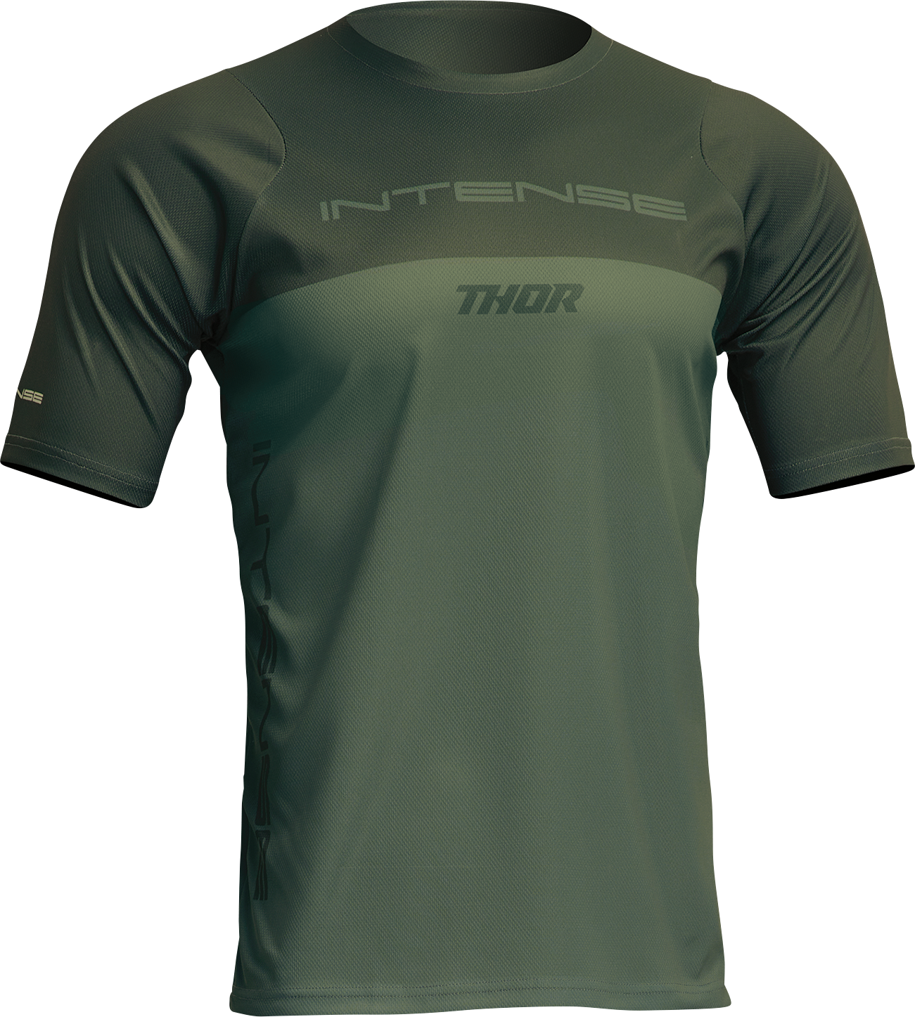 Forest green THOR Intense Assist Censis short-sleeve MTB jersey in size 2XL, featuring breathable fabric and sporty design.