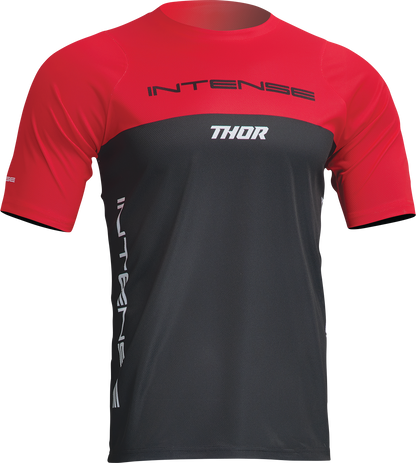 Red and black THOR Intense Assist Censis short-sleeve jersey, men's XL cycling jersey with breathable fabric and bold design.