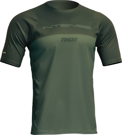 Forest green THOR Intense Assist Censis short-sleeve jersey, large size, showcasing breathable fabric and athletic fit.