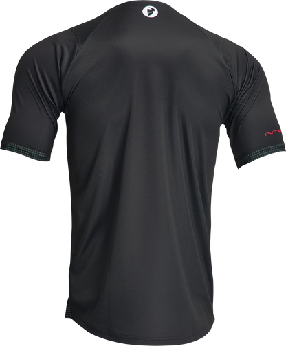 THOR Intense Assist decoy short-sleeve MTB jersey in black and camo, medium size, designed for mountain biking and e-MTB riding.