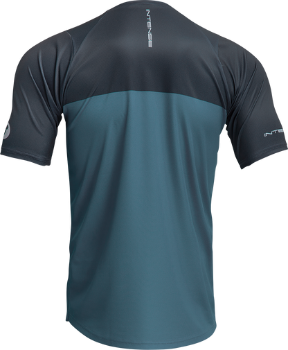 THOR Intense Assist Censis short-sleeve cycling jersey in teal and midnight, medium size, designed for performance and comfort.