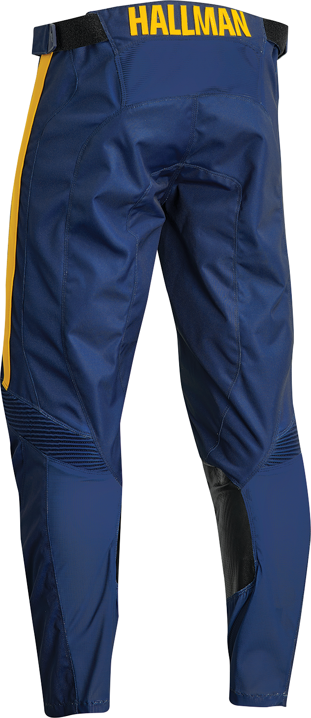 Navy THOR Hallman Legend motorcycle riding pants in US size 30, showcasing durable fabric and comfort features for riding gear