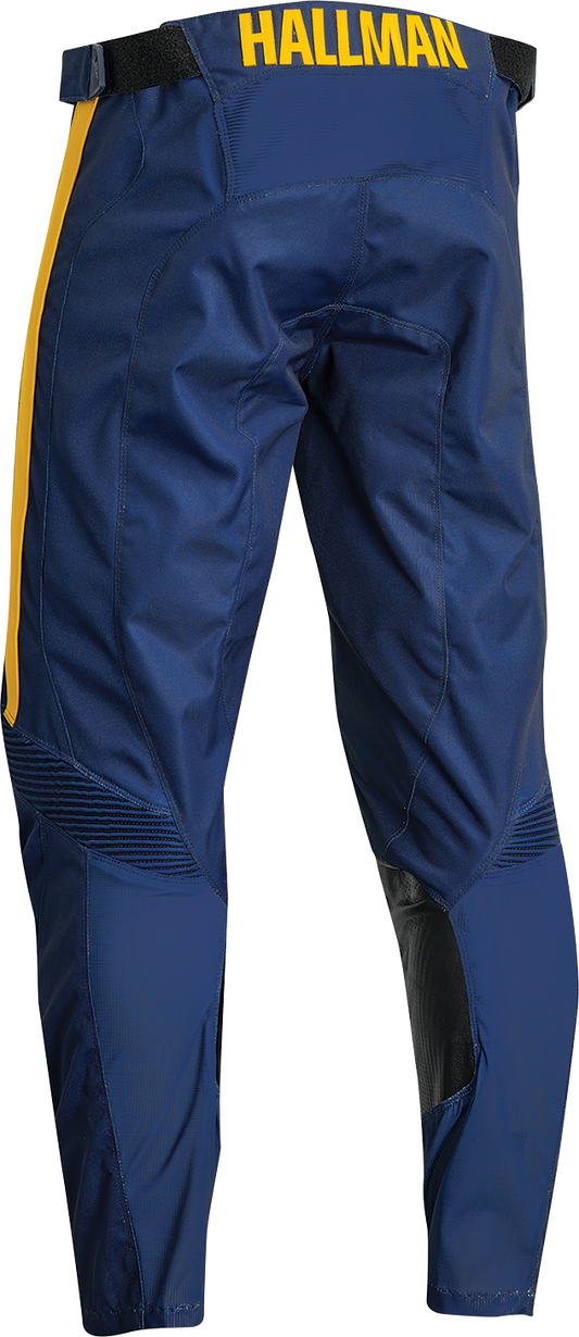 Navy THOR Hallman Legend motorcycle riding pants in US size 30, showcasing durable fabric and comfort features for riding gear