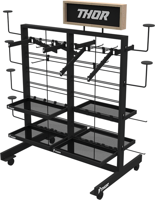 THOR Gondola display with helmet hooks and shelves for motorcycle gear organization, part number 9903-0704