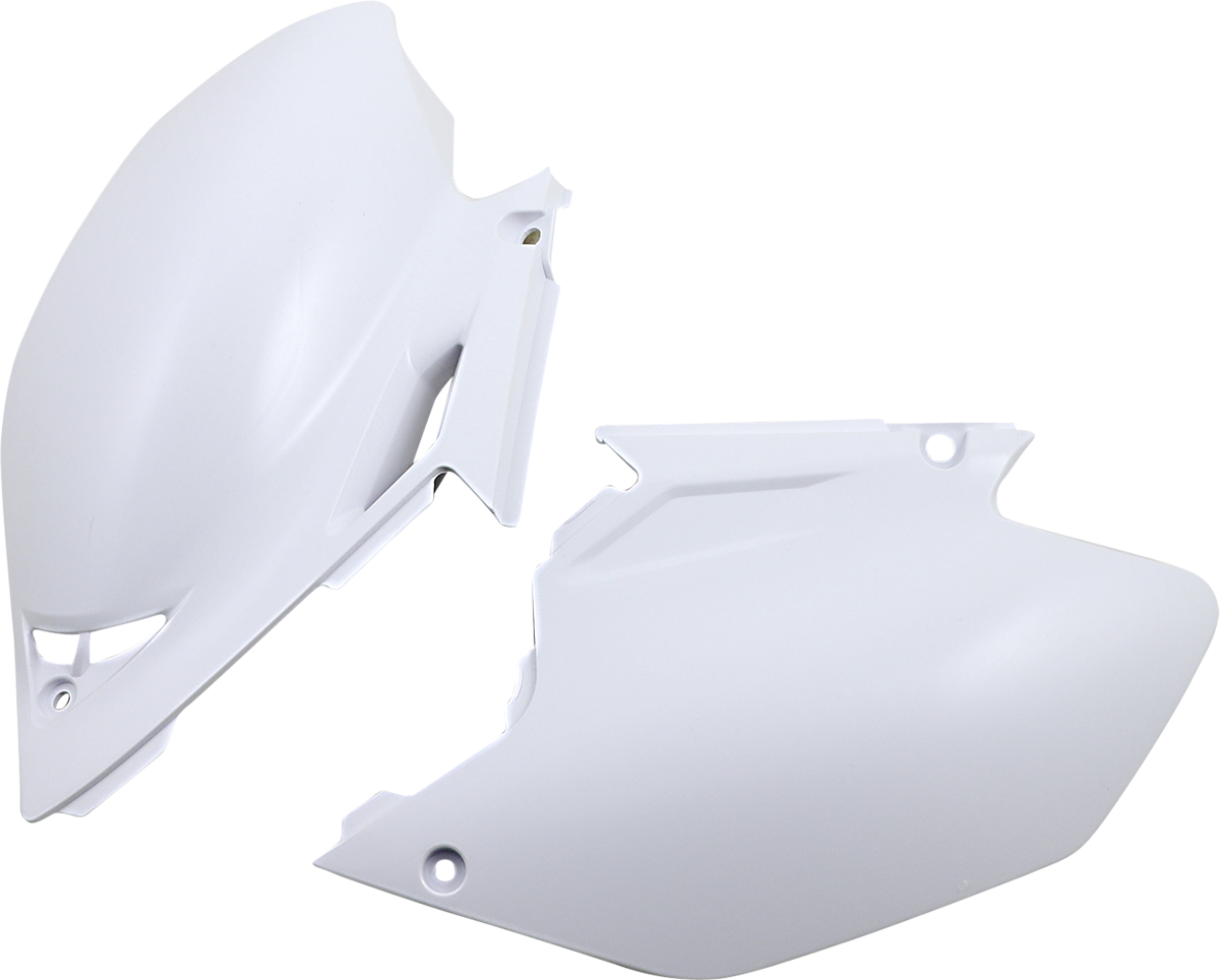 Acerbis white side panels for body of motorcycle, with smooth finish and mounting points, designed for durable fit and style.