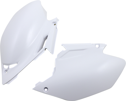 Acerbis white side panels for body of motorcycle, with smooth finish and mounting points, designed for durable fit and style.