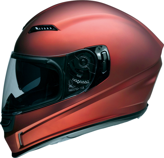 Z1R Jackal helmet in satin red, small size, featuring a sleek motorcycle helmet design with ventilation vents and secure chin strap.